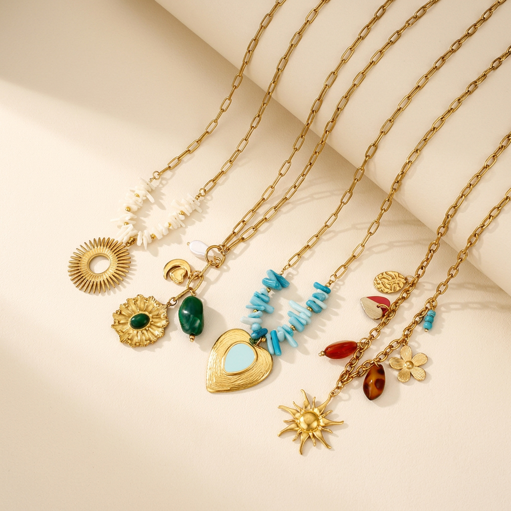 波西米亚海滩风 18K PVD ??镀金不锈钢项链